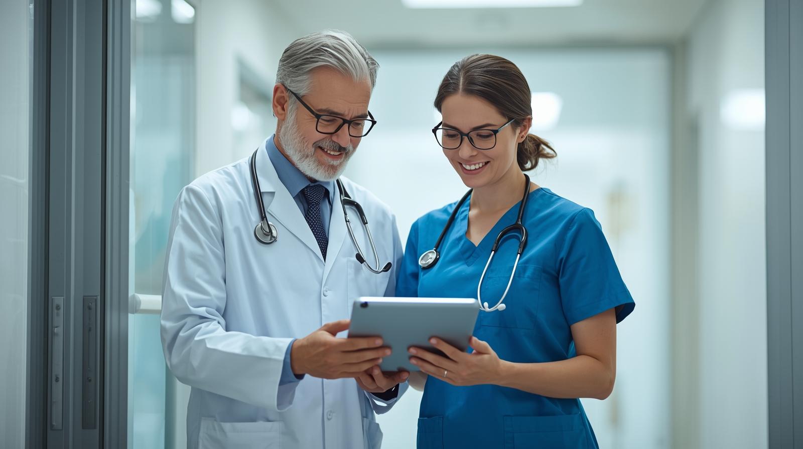 Clinicians holding a tablet